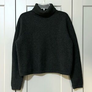 Jenni Kayne Cropped Turtleneck Sweater Wool Cashmere Charcoal Womens Size Large